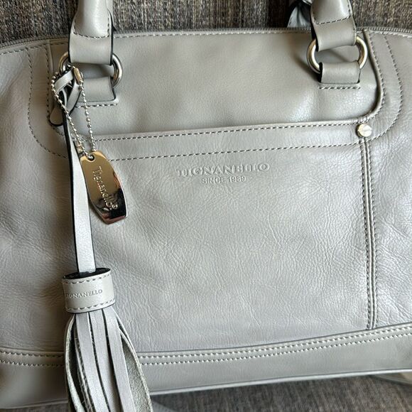 TIGNANELLO Versatile Gray Soft Leather Shoulder Crossbody Handbag Purse Tote Zip - Picture 7 of 16